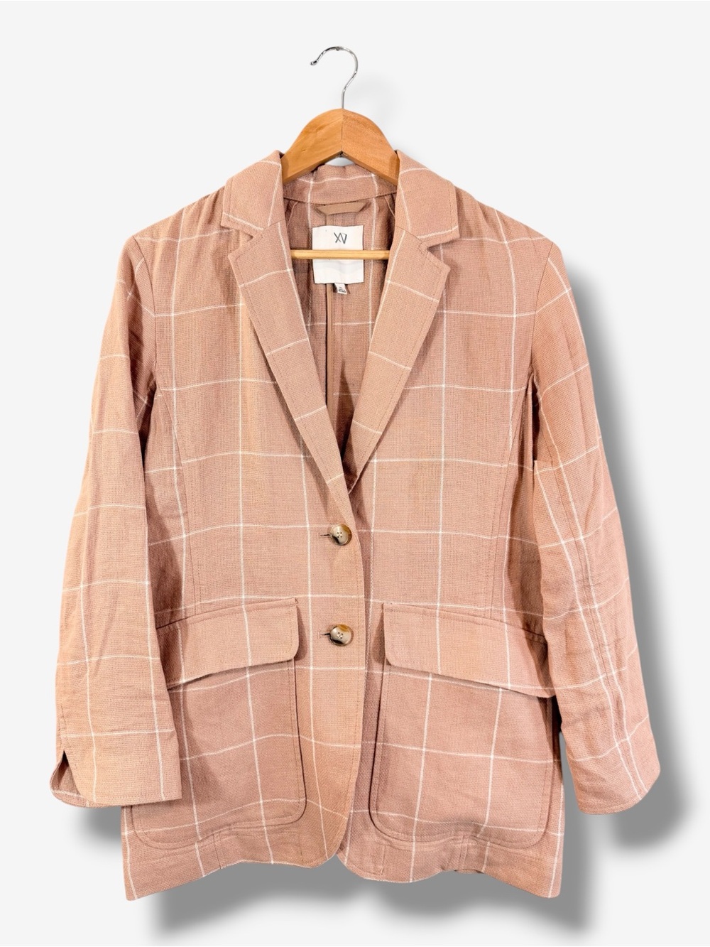 Madewell Breezewoven Larsen Blazer XS Sandatone Windowpane Plaid Linen Preppy